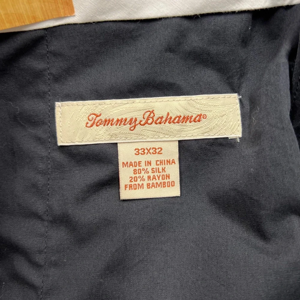Tommy Bahama Grayston Silk Bamboo Pants Mens 33x32 Black Herringbone Pleated NWT